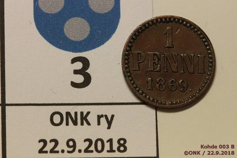 k-0003-b.jpg - Kohde 3 (kuva 2/2), l�ht�hinta: 30 &euro; / myyntihinta: 30 &euro; 1 p 1869 SNY 5.1, epij, tumma patina, hyv� kansiokappale!, kunto: 7