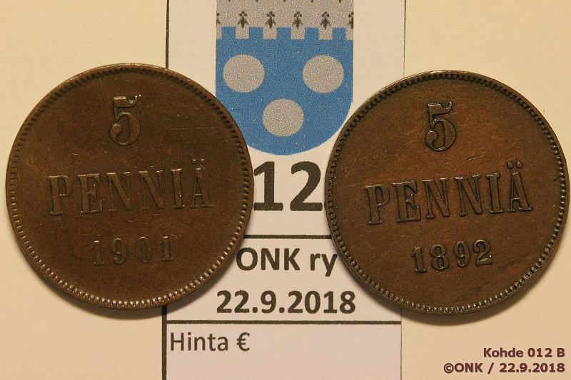 k-0012-b.jpg - Kohde 12 (kuva 2/2), lhthinta: 5 € / myyntihinta: 9 € 5 p 1892, 1901 Prvja, kunto: 5