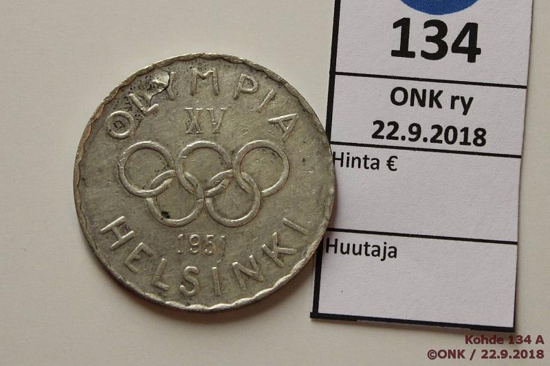 k-0134-a.jpg - Kohde 134, lhthinta: 200 € / ei tarjouksia 500 mk 1951 Ag, pmv, hnja, pij, patinaa, kunto: 6