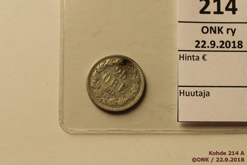 k-0214-a.jpg - Kohde 214, l�ht�hinta: 5 &euro; / myyntihinta: 5 &euro; 25 �re 1875/4 KM#739 Ag, laikku, nja, p��llepainettu, kunto: 4