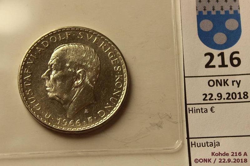 k-0216-a.jpg - Kohde 216, l�ht�hinta: 5 &euro; / myyntihinta: 5 &euro; 5 kr 1966 KM#839 Ag, 18g/400, Constitutional reform, kunto: 9