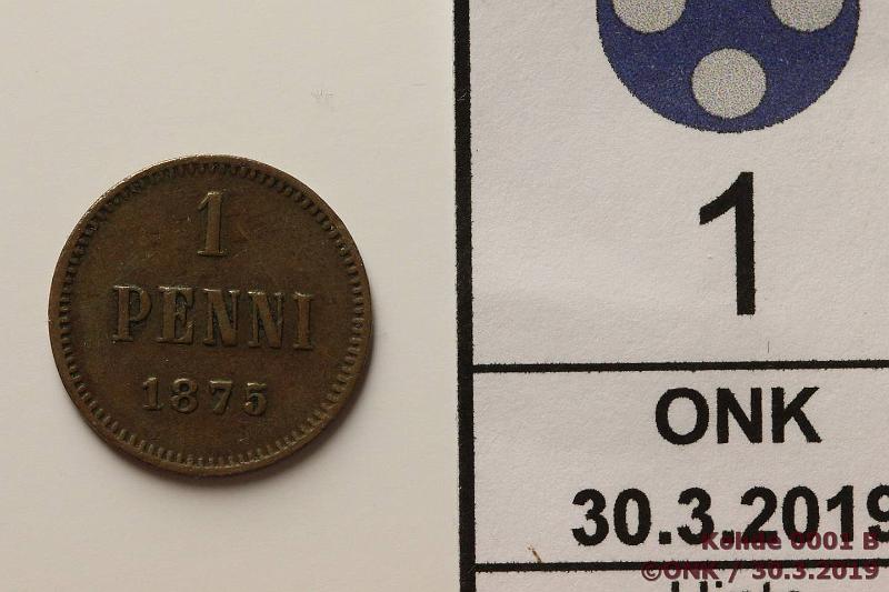 k-0001-b.jpg - Kohde 1, lhthinta: 5 € / myyntihinta: 9 € 1 p 1875 Hn, eprv, kunto: 5