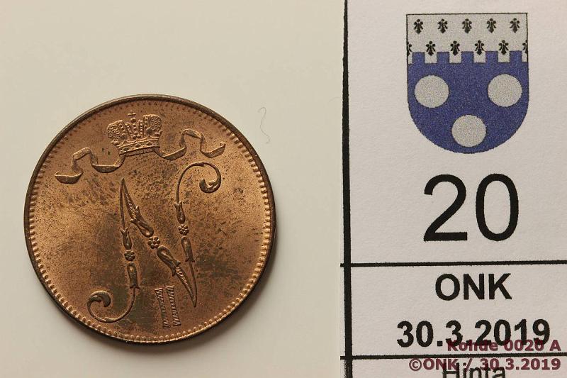 k-0020-a.jpg - Kohde 20 (kuva 1/2), lhthinta: 250 € / myyntihinta: 285 € 5 p 1906 Sormenjlke leimakiillossa, erittin kaunis!, kunto: 9