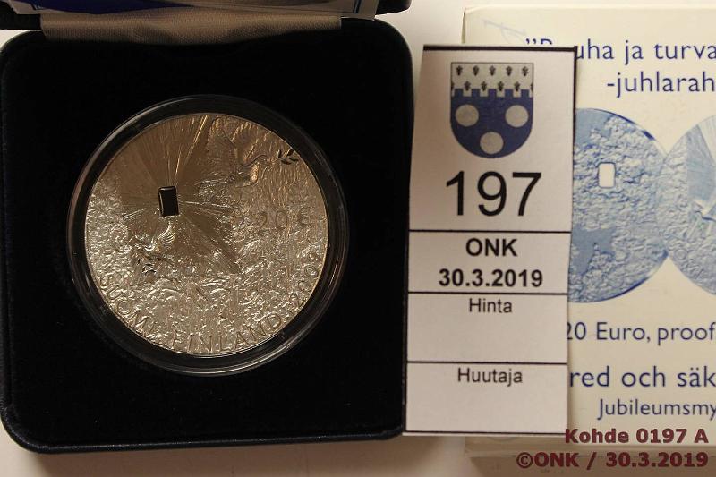 k-0197-a.jpg - Kohde 197, lhthinta: 12 € / myyntihinta: 26 € 20 € 2009 Ag, proof, Rauha ja turvallisuus, kotelo, tod, kunto: 10