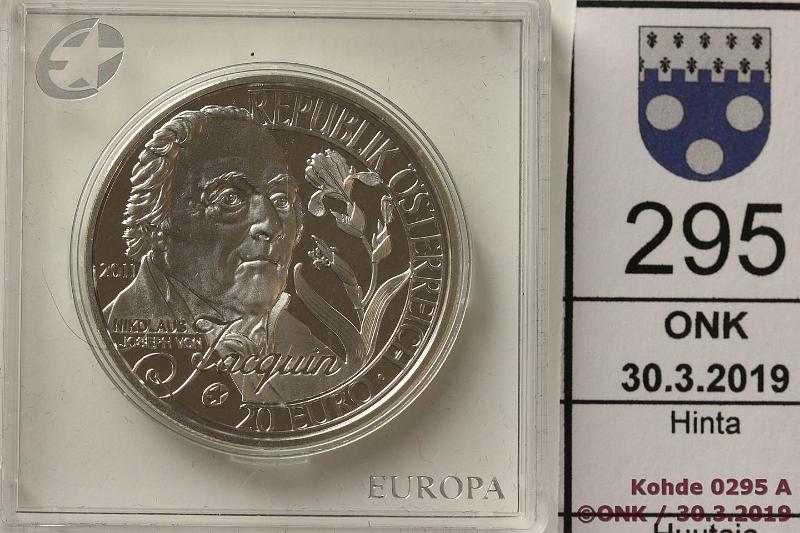 k-0295-a.jpg - Kohde 295, lhthinta: 10 € / myyntihinta: 19 € Itvalta 20 € 2011 KM#2301 Ag, proof, 20g/900. Jacquin, kunto: 10