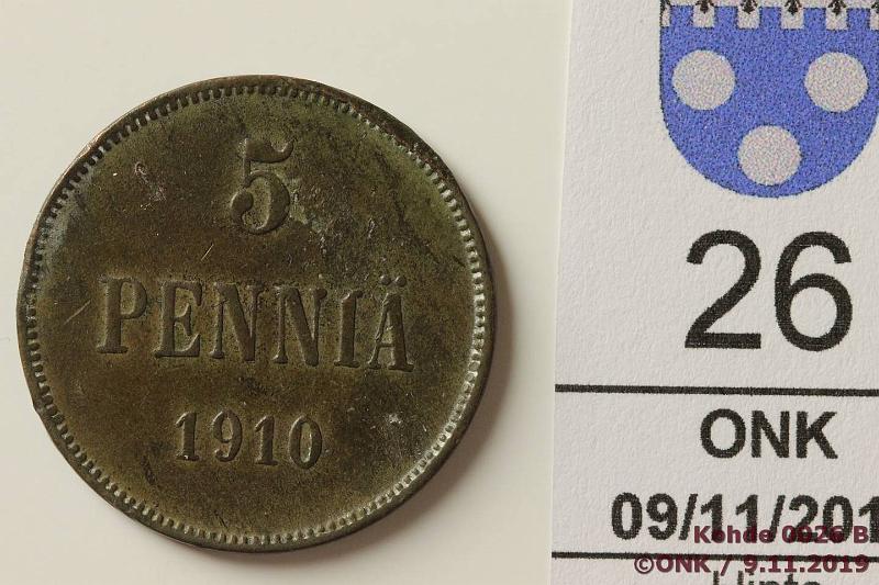 k-0026-b.jpg - Kohde 26, lhthinta: 20 € / myyntihinta: 24 € 5 p 1910 Rvja, kunto: 3