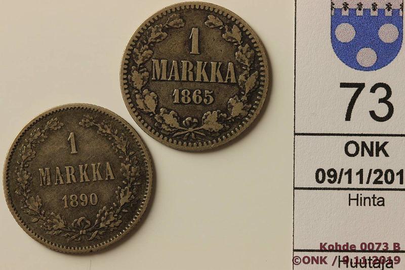 k-0073-b.jpg - Kohde 73, lhthinta: 10 € / myyntihinta: 15 € 1 mk 1865, -90 Ag, kunto: 2, 5