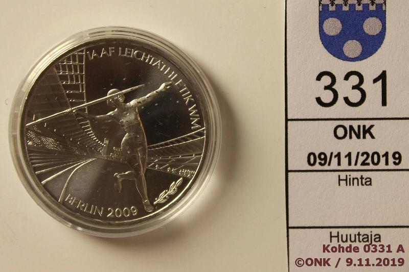 k-0331-a.jpg - Kohde 331, lhthinta: 10 € / myyntihinta: 12 € Saksa 10 € 2009 KM#279 Ag, BU 18g/925. IAAF Leichtathletik WM. Berlin mint A (. -). Kapseli, kunto: 9