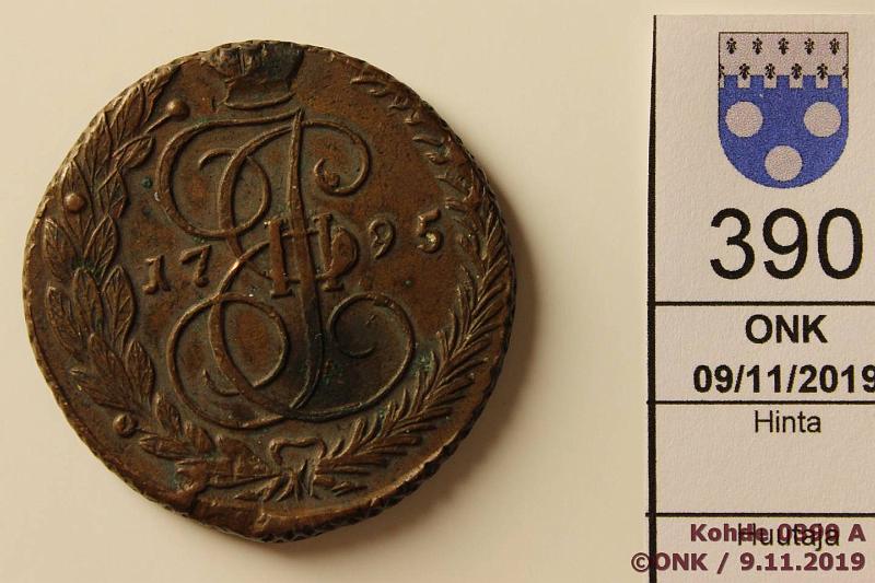 k-0390-a.jpg - Kohde 390, lhthinta: 10 € / myyntihinta: 13 € 5 kop 1795 C#59.3 Cu, ЕМ, hpja, hyv kunto, Ekaterina II, kunto: 6