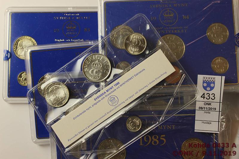 k-0433-a.jpg - Kohde 433, l�ht�hinta: 5 &euro; / myyntihinta: 17 &euro; Rahasarja (6) 1983�87 1983, -84(2), -85, -86, -87, virheett�m�t sarjat 10�-5k, kunto: 9