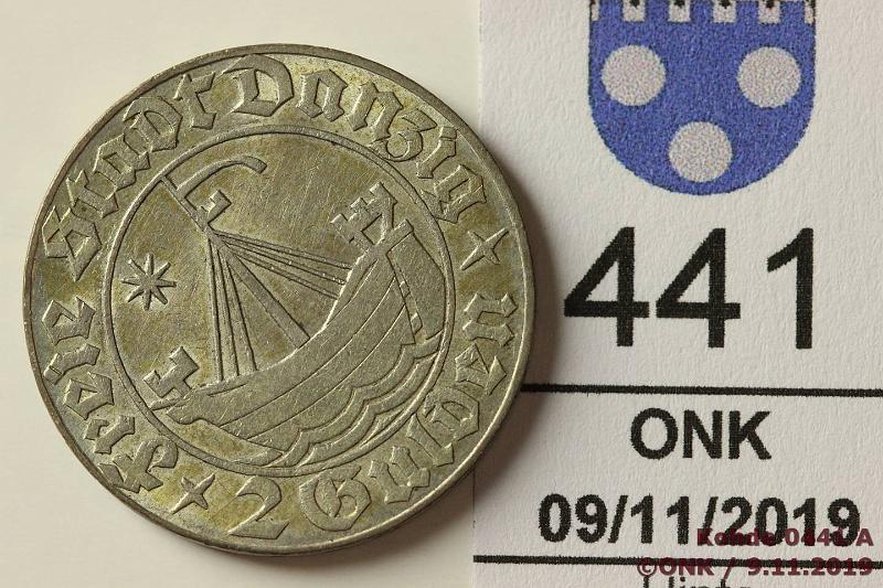 k-0441-a.jpg - Kohde 441, lhthinta: 50 € / myyntihinta: 155 € Danzig 2 gulden 1932 KM#155 Ag, kunto: 7