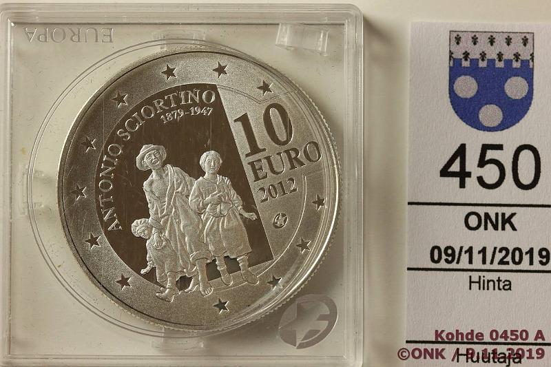 k-0450-a.jpg - Kohde 450, lhthinta: 10 € / myyntihinta: 15 € Malta 10 € 2012 KM#152 Ag, proof 28,28g/925. Sciortino, kapseli, kunto: 10