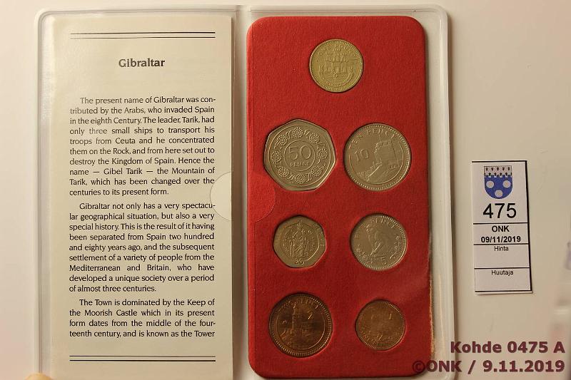k-0475-a.jpg - Kohde 475, lhthinta: 10 € / myyntihinta: 13 € Gibraltar 1 p1  1988 (7) 1, 2, 5, 10, 20, 50p, 1 punta, hieman patinaa, muovinen kotelo, kunto: 8-9