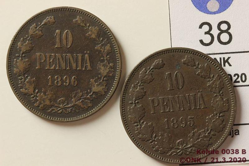 k-0038-b.jpg - Kohde 38, lhthinta: 5 € / myyntihinta: 7 € 10 p 1895, -96 1896 6 vinossa -variantti, kunto: 4/5