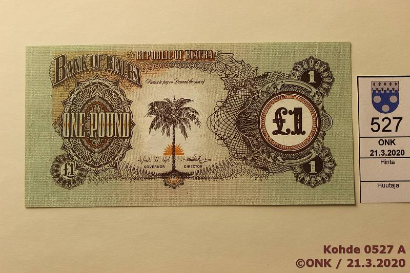 k-0527-a.jpg - Kohde 527 (kuva 1/2), lhthinta: 40 € / myyntihinta: 40 € Biafra 1 pound ND P#5b, kunto: 9