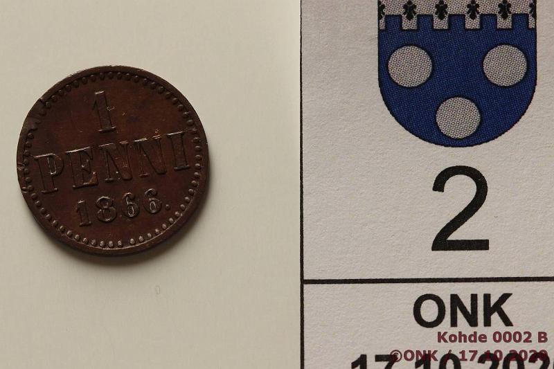 k-0002-b.jpg - Kohde 2 (kuva 2/2), l�ht�hinta: 10 &euro; / myyntihinta: 17 &euro; 1 p 1866 SNY 3.2, arvop ij� reunassa ja naarmu, kunto: 6