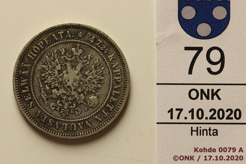 k-0079-a.jpg - Kohde 79 (kuva 1/2), lhthinta: 12 € / myyntihinta: 12 € 2 mk 1874 Ag, kunto: 4