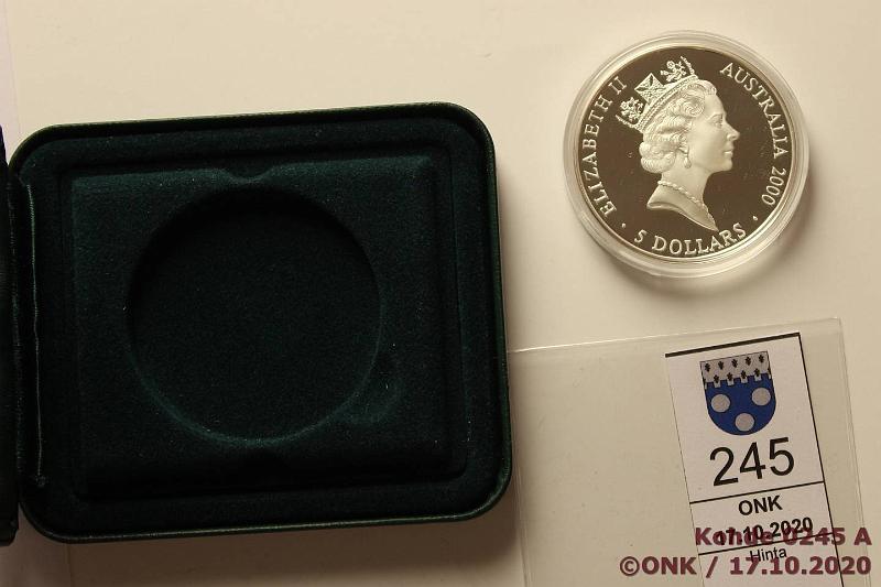 k-0245-a.jpg - Kohde 245 (kuva 1/2), lhthinta: 10 € / myyntihinta: 20 € Australia 20 $ 1993 KM#218 Ag, Proof, 33,63g/925, Olympialaiset 100 v, "reilu peli", kunto: 10
