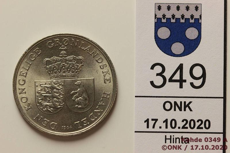k-0349-a.jpg - Kohde 349 (kuva 1/2), l�ht�hinta: 10 &euro; / myyntihinta: 17 &euro; 1 kr 1964 KM#10a CuNi, kunto: 9