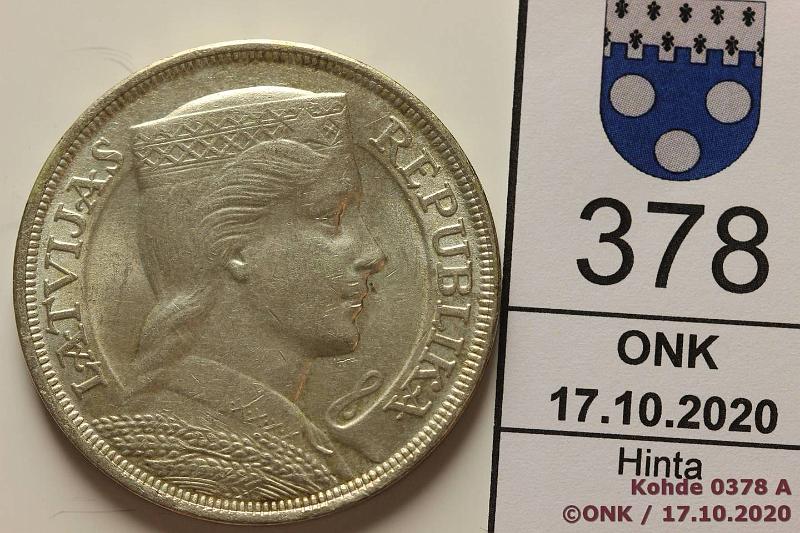 k-0378-a.jpg - Kohde 378 (kuva 1/2), lhthinta: 15 € / myyntihinta: 26 € 5 lati 1932 KM#9 Ag, 25g/835, hnja, kunto: 9