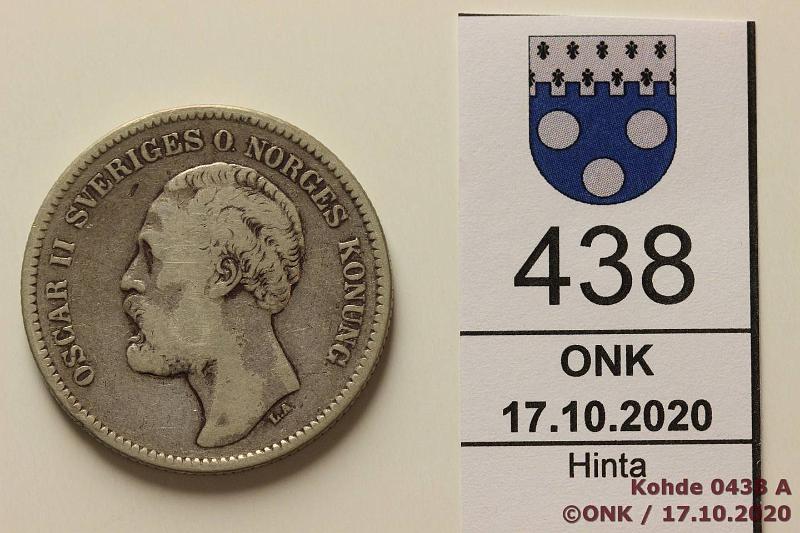 k-0438-a.jpg - Kohde 438 (kuva 1/2), lhthinta: 10 € / myyntihinta: 12 € 2 kr 1877 KM#742 Ag, 15g/800, kunto: 3