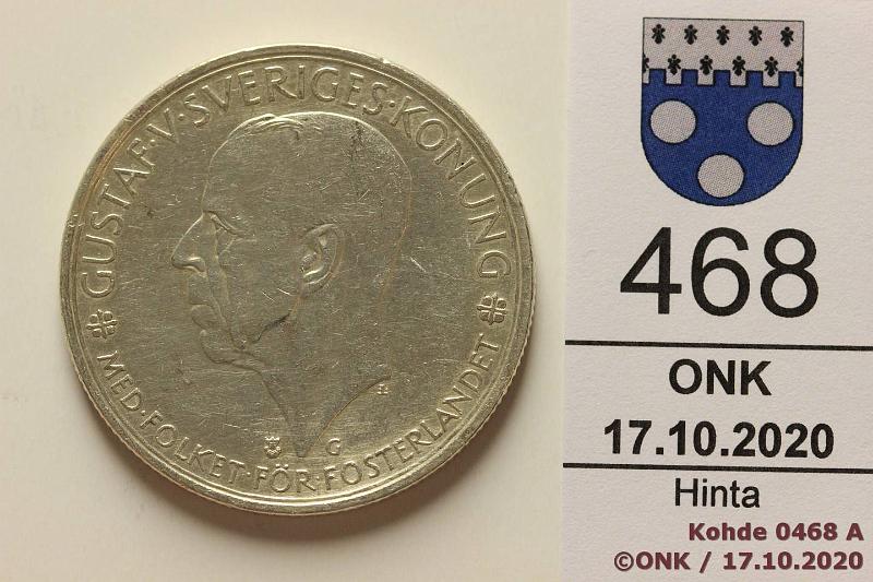 k-0468-a.jpg - Kohde 468 (kuva 1/2), l�ht�hinta: 5 &euro; / myyntihinta: 12 &euro; 5 kr 1935 KM#806 Ag, 25,1g/900, Riksdag, hnja, kunto: 7