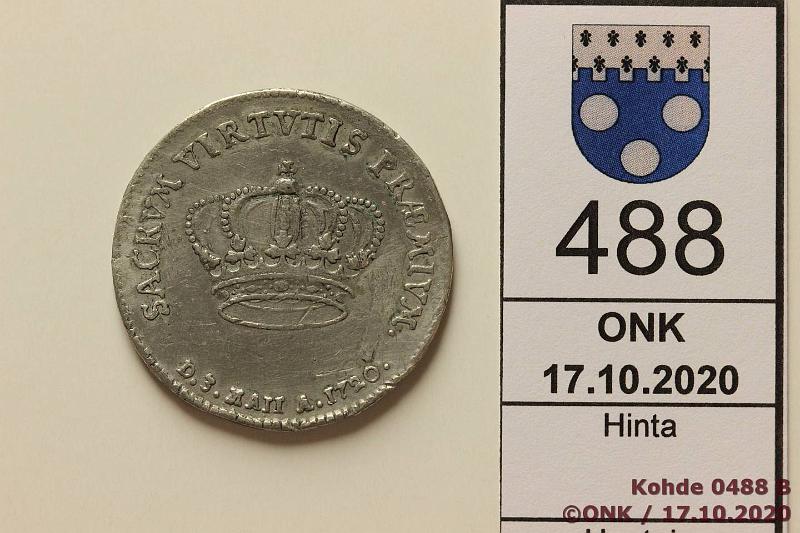 k-0488-b.jpg - Kohde 488 (kuva 2/2), lhthinta: 50 € / ei tarjouksia 1 rd 1720 Vrenne, Fredrik, vaaleaa metallia, paino 9,69g, kunto: 4