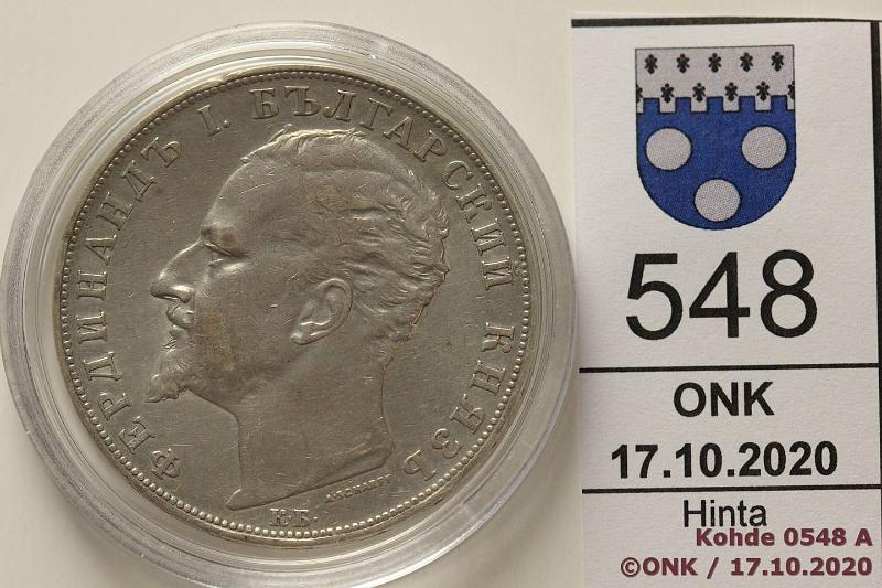 k-0548-a.jpg - Kohde 548 (kuva 1/2), l�ht�hinta: 10 &euro; / myyntihinta: 22 &euro; Bulgaria 5 leva 1894 KM#18 Ag, 25g/900, kunto: 5
