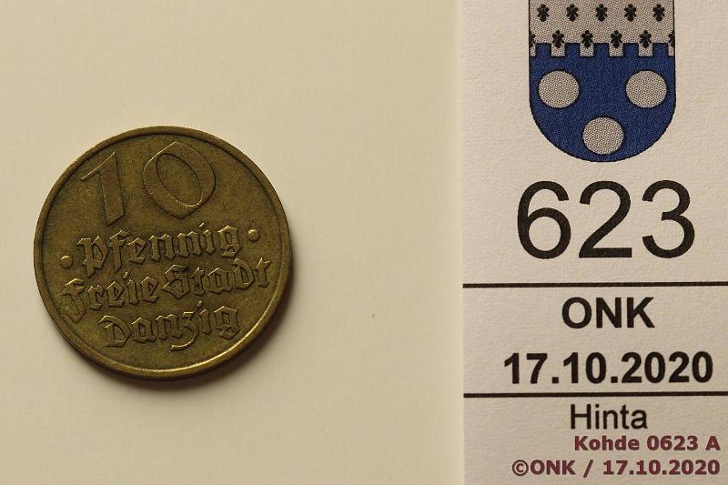 k-0623-a.jpg - Kohde 623 (kuva 1/2), l�ht�hinta: 5 &euro; / ei tarjouksia Danzig 10 pf 1932 KM#152 AlBr, kunto: 5
