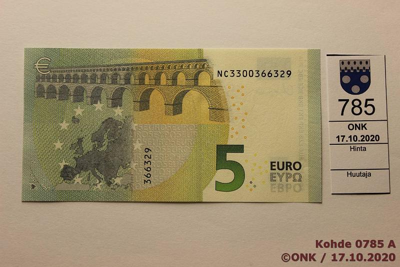 k-0785-a.jpg - Kohde 785 (kuva 1/2), lhthinta: 9 € / myyntihinta: 22 € Itvalta 1/4/N20 NC3300366329 LAGARDE N020 C3. Ensimminen seteli uuden pjohtajan ak:lla!, kunto: 9