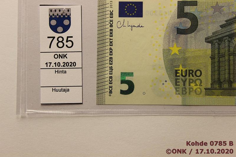 k-0785-b.jpg - Kohde 785 (kuva 2/2), lhthinta: 9 € / myyntihinta: 22 € Itvalta 1/4/N20 NC3300366329 LAGARDE N020 C3. Ensimminen seteli uuden pjohtajan ak:lla!, kunto: 9