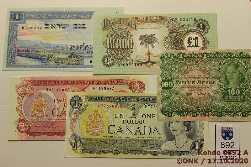 k-0892-a.jpg - Kohde 892, l�ht�hinta: 10 &euro; / myyntihinta: 35 &euro; Er� (5) 1922-74 Biafra 1p ND(kl9); Israel 1p 1955(kl8); It�valta 100k 1922; Kanada 1$ 1973, 2$-74(kl9), kunto: 5-9