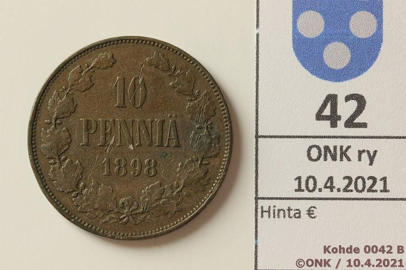 k-0042-b.jpg - Kohde 42 (kuva 2/2), lhthinta: 35 € / myyntihinta: 35 € 10 p 1898 Noin 5 asteen meistin kiertym, hp, kunto: 5