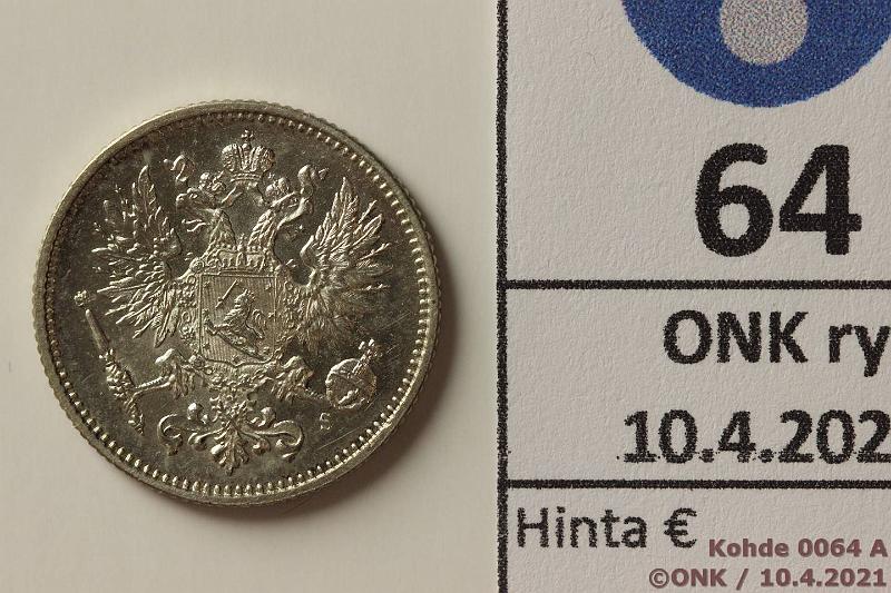 k-0064-a.jpg - Kohde 64 (kuva 1/2), lhthinta: 390 € / myyntihinta: 390 € 50 p 1874 Ag, vhinen mattalisk arvopuolella, loistelias!, kunto: 9