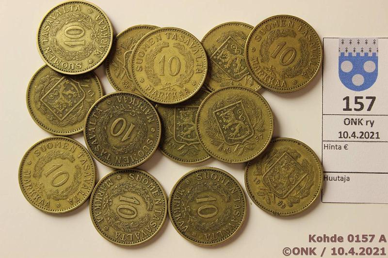 k-0157-a.jpg - Kohde 157, l�ht�hinta: 5 &euro; / myyntihinta: 13 &euro; 10 mk 1928-39 (13) AlBr, 1928(rv), -30(2), -32(3), -34(2), -36, -37(2), -38(2), kunto: 3-5