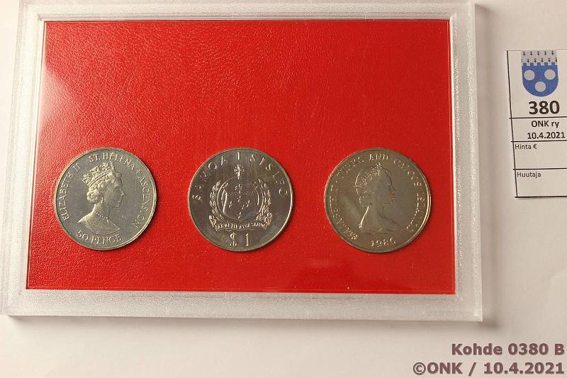 k-0380-b.jpg - Kohde 380 (kuva 2/3), lhthinta: 5 € / myyntihinta: 12 € Swazimaa ym (9) 1986 Swazimaa BU-sarja 1, 5, 10, 20 ja 50 cent + 1 lilangeni pahvikotelossa; Royal Wedding sarja muovikotelossa(halkeamat): Turks&Caicos 1 crown, St Helena 50 pence ja Lnsi-Samoa 1 $, kunto: 9