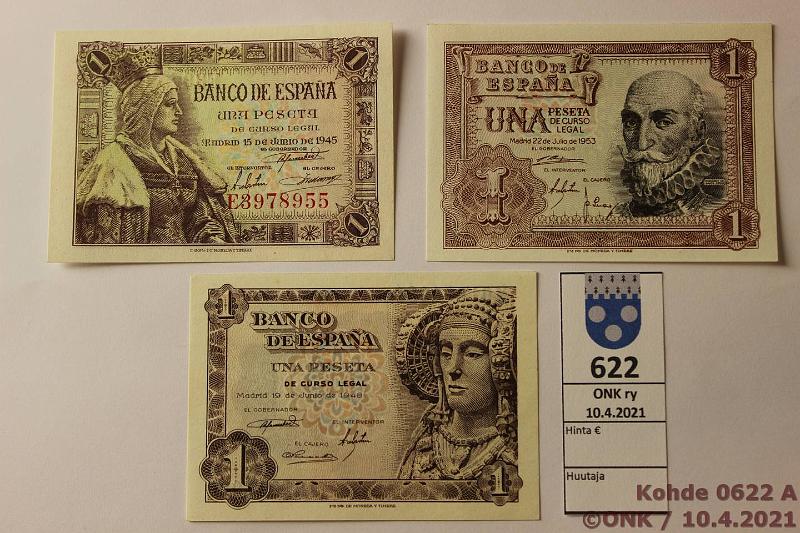 k-0622-a.jpg - Kohde 622, l�ht�hinta: 25 &euro; / ei tarjouksia Espanja 1 pta (3) 1945-53 P#128, 135, 144, kunto: 9