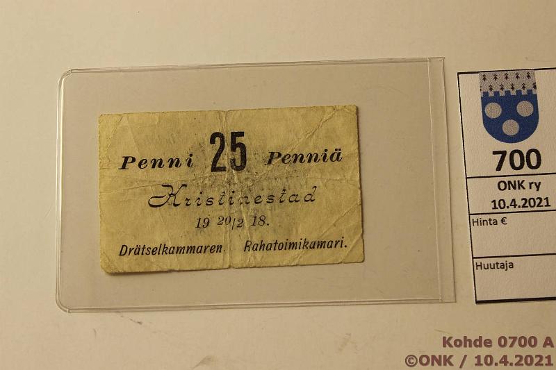 k-0700-a.jpg - Kohde 700 (kuva 1/2), lhthinta: 10 € / myyntihinta: 17 € 25 p 1918 Kristiinankaupunki Rahatoimikamari, eprep, kunto: 3