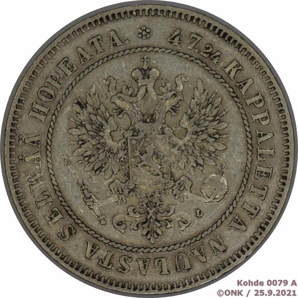 k-0079-a.jpg - Kohde 79 (kuva 1/2), lhthinta: 10 € / myyntihinta: 13 € 2 mk 1907 Ag, pij, hnja, kunto: 4