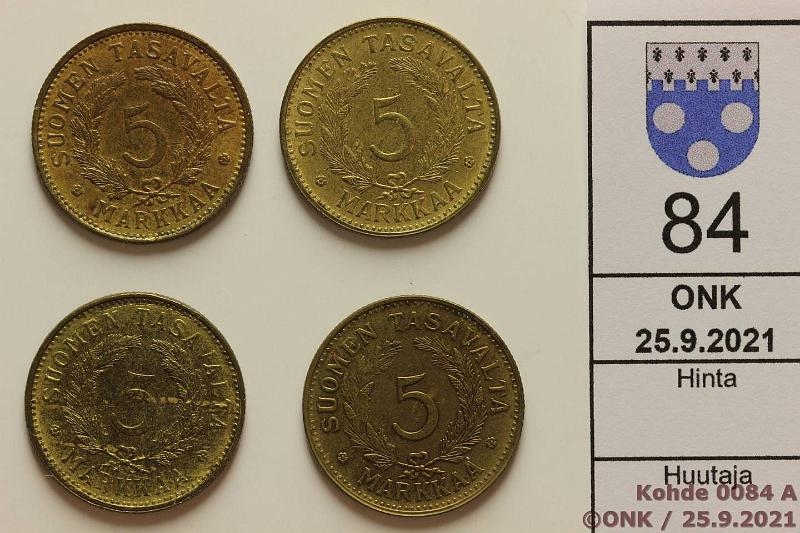k-0084-a.jpg - Kohde 84 (kuva 1/2), lhthinta: 5 € / myyntihinta: 5 € 5 mk 1949 (4) SNY 520.1.1-2, 520.2, 520.3, kaikki 4 varianttia, kunto: 5-7