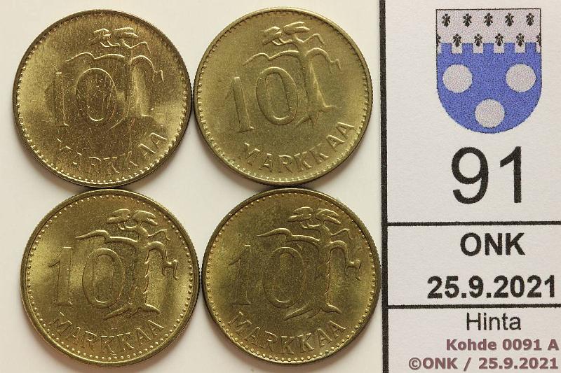k-0091-a.jpg - Kohde 91 (kuva 1/2), lhthinta: 5 € / myyntihinta: 13 € 10 mk 1953, -56, -58, -61 Leimakiilto, kunto: 8-9
