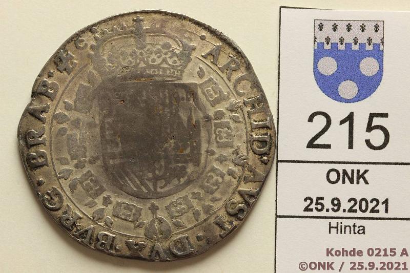 k-0215-a.jpg - Kohde 215 (kuva 1/2), lhthinta: 40 € / myyntihinta: 40 € Espanja 1 patagon 1628 KM#53.1 Ag, 27,28g, Spanish Netherlands, Felipe IV, kunto: 2/3
