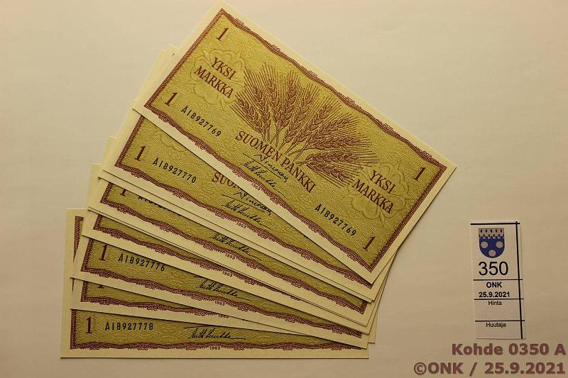 k-0350-a.jpg - Kohde 350, lhthinta: 5 € / myyntihinta: 5 € 1 mk (10) 1963 AI8927769..78 SIM-Luu, perkkiset, kunto: 9
