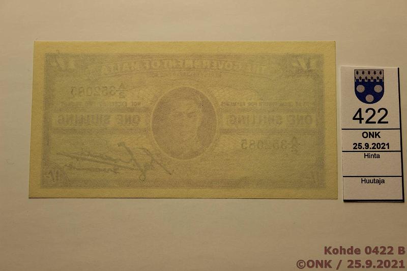 k-0422-b.jpg - Kohde 422 (kuva 2/2), l�ht�hinta: 75 &euro; / myyntihinta: 75 &euro; Malta 1 shilling ND(1943) P#16 A/2 352085, kunto: 8