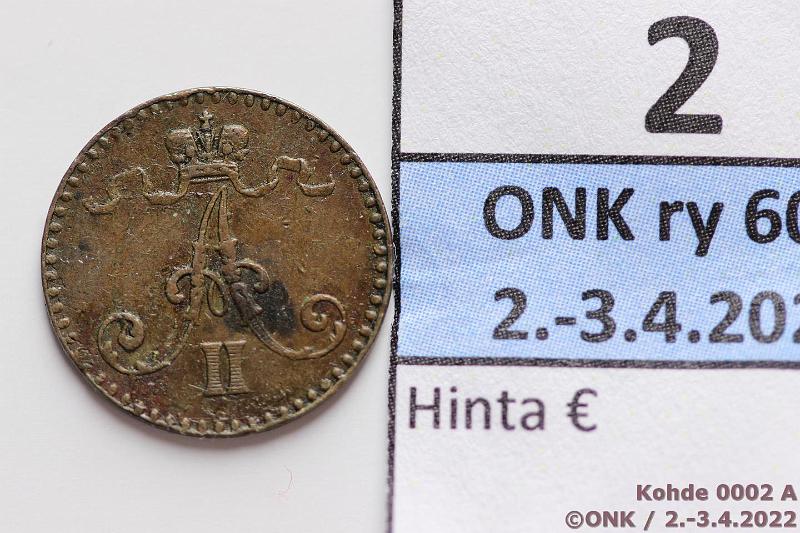 k-0002-a.jpg - Kohde 2 (kuva 1/2), lhthinta: 1500 € / myyntihinta: 1500 € 1 p 1864 SNY 1, epij reunoissa, hp. Harvinainen!, kunto: 5