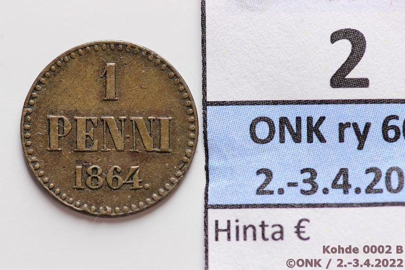 k-0002-b.jpg - Kohde 2 (kuva 2/2), lhthinta: 1500 € / myyntihinta: 1500 € 1 p 1864 SNY 1, epij reunoissa, hp. Harvinainen!, kunto: 5