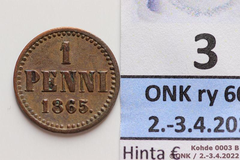 k-0003-b.jpg - Kohde 3 (kuva 2/2), lhthinta: 20 € / myyntihinta: 29 € 1 p 1865 SNY 2.1, vaakunapuolella tummentumaa, kunto: 5