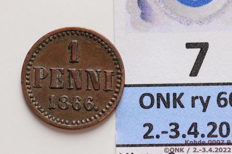 k-0007-b.jpg - Kohde 7 (kuva 2/2), lhthinta: 20 € / myyntihinta: 20 € 1 p 1866 SNY 3.1, pilkahdus leimakiiltoa, kunto: 6