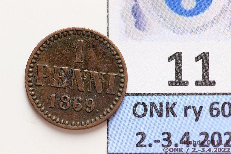 k-0011-b.jpg - Kohde 11 (kuva 2/2), lhthinta: 20 € / myyntihinta: 23 € 1 p 1869 SNY 5.1, vaakunapuolella tummentumaa, kunto: 5/6