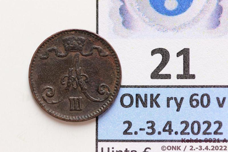 k-0021-a.jpg - Kohde 21 (kuva 1/2), lhthinta: 15 € / ei tarjouksia 1 p 1881 Mustunut, kunto: 4